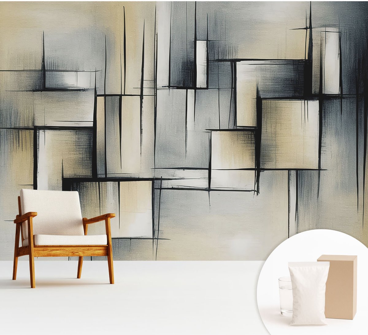 Wallfluent Fotobehang - Grijs Vliesbehang - 312x219 cm - Abstracte Geometrie Fotobehang Vlies - Woonkamer behang Abstractie - Muurschildering - Woonkamer behang