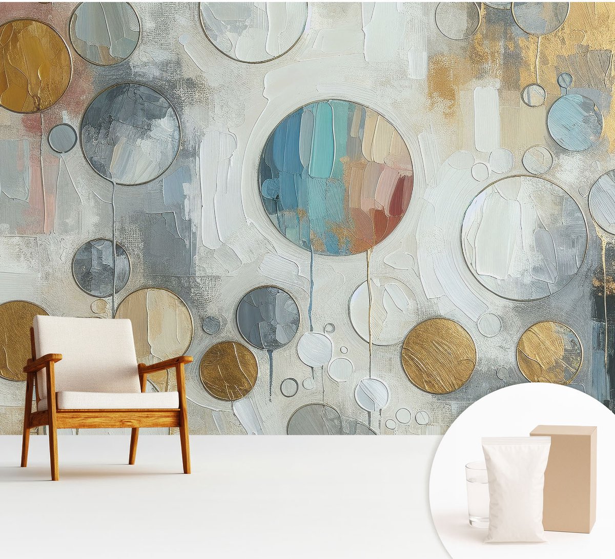 Wallfluent Fotobehang - Grijs Vliesbehang - 312x219 cm - Geometrische Cirkels Muurschildering - Gang behang Abstractie - Fotobehang Vlies - Slaapkamer behang