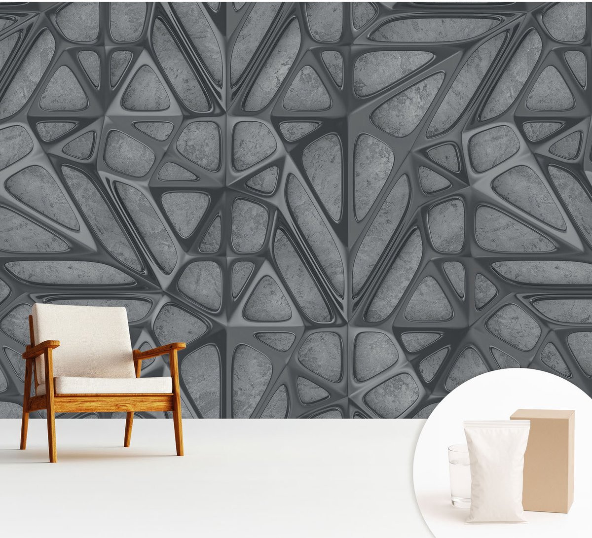 Wallfluent Fotobehang - Grijs Vliesbehang - 312x219 cm - Geometrische Patronen Fotobehang Vlies - Hal behang Texturen - Muurschildering - Hal behang
