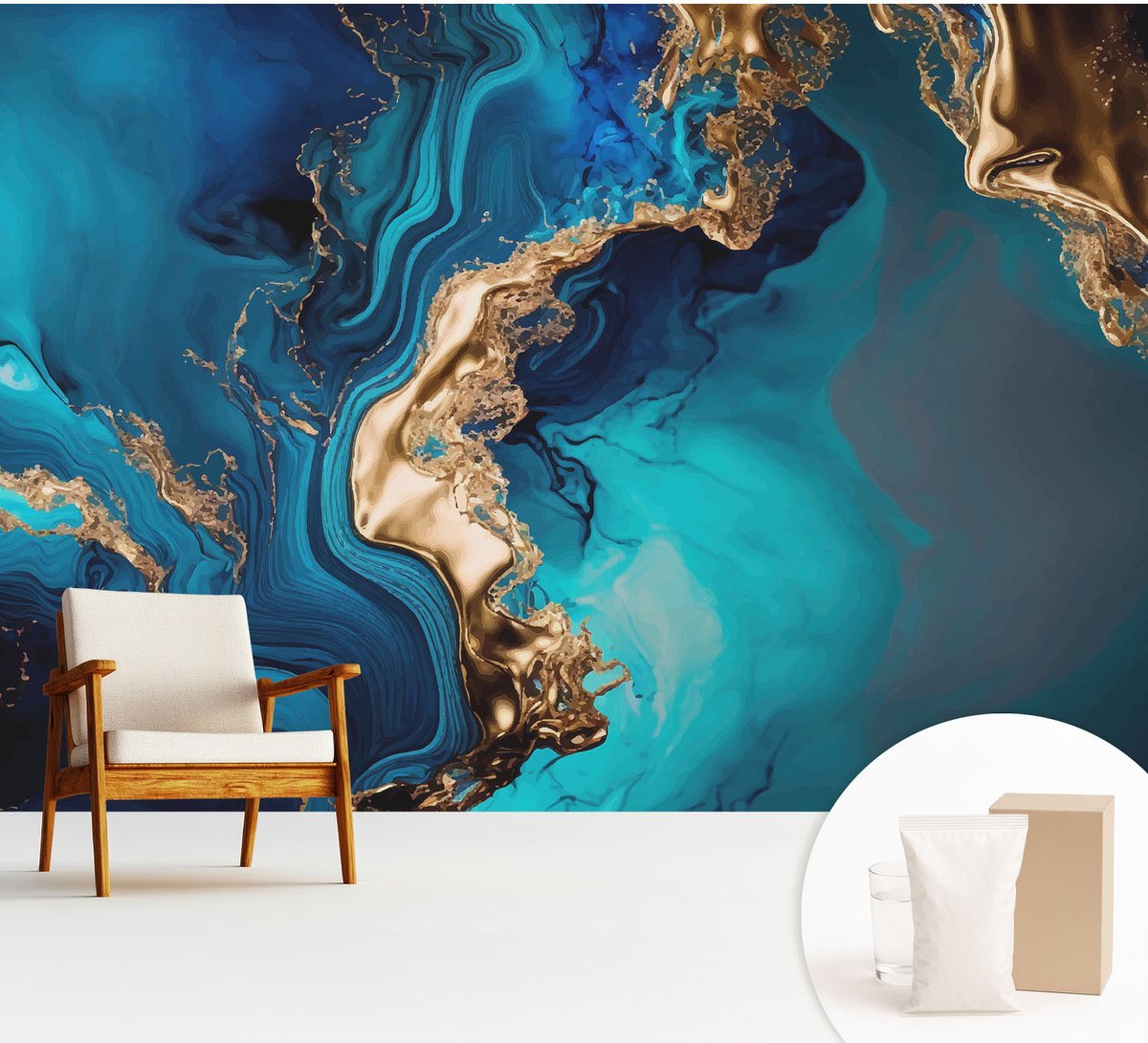 Wallfluent Fotobehang - Marine Vliesbehang - 312x219 cm - Kleurrijke Abstractie Fotobehang Vlies - Hal behang Abstractie - Muurschildering - Hal behang
