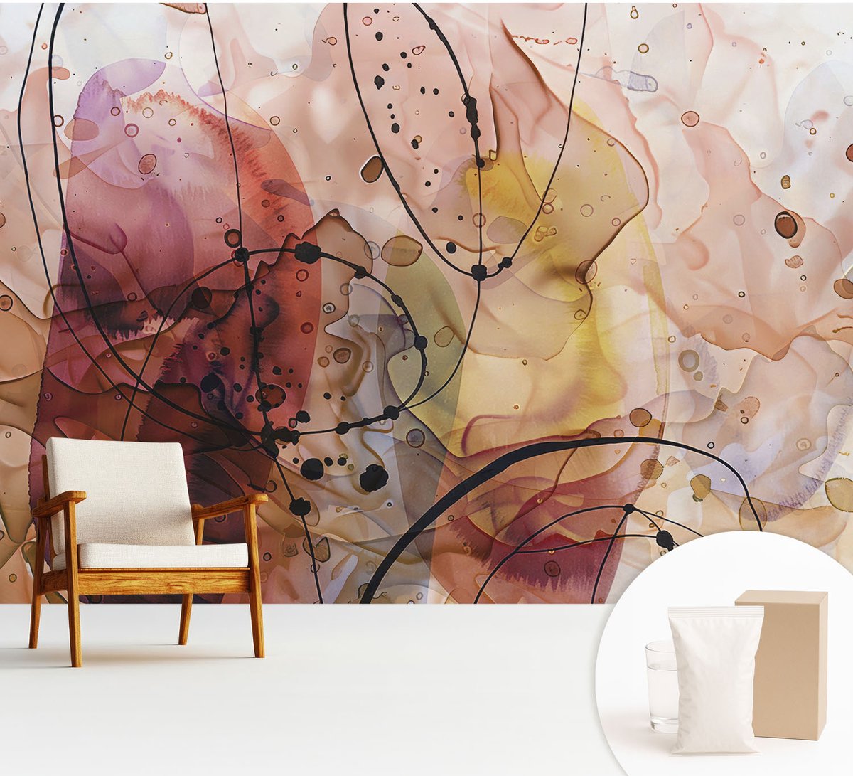 Wallfluent Fotobehang - Bruin Vliesbehang - 312x219 cm - Abstracte Harmonie Muurschildering - Slaapkamer behang Abstractie - Fotobehang Vlies - Gang behang