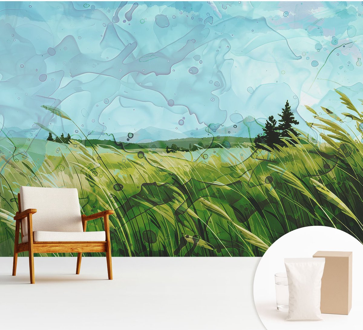 Wallfluent Fotobehang - Groente Vliesbehang - 312x219 cm - Groene Landschappen Muurschildering - Gang behang Landschappen - Fotobehang Vlies - Gang behang