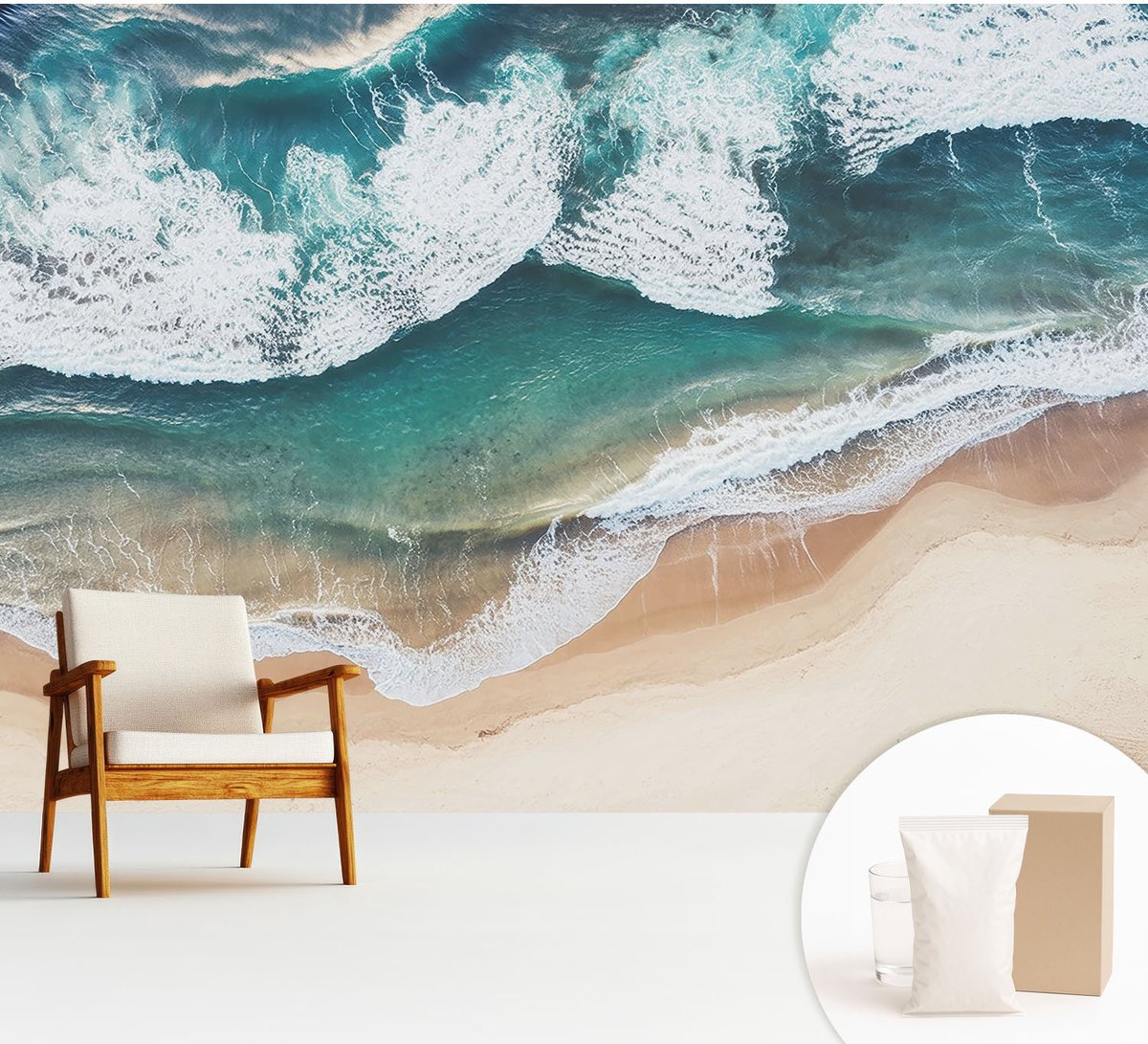 Wallfluent Fotobehang - Blauw Vliesbehang - 312x219 cm - Zeegolven Fotobehang Vlies - Woonkamer behang Landschappen - Muurschildering - Woonkamer behang