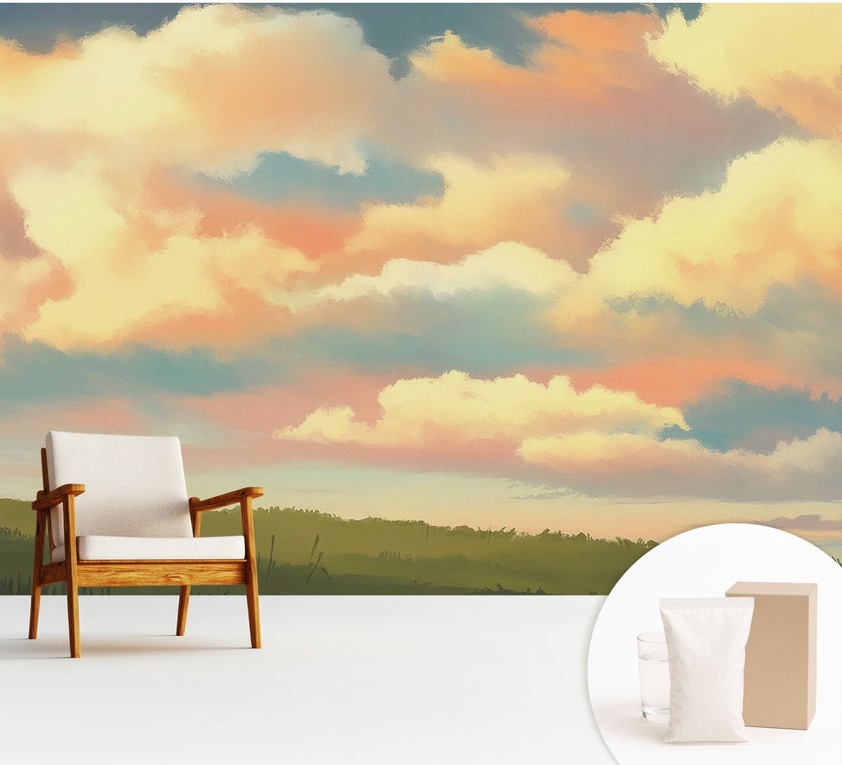 Wallfluent Fotobehang - Oranje Vliesbehang - 312x219 cm - Hemelwolken Fotobehang Vlies - Hal behang Landschappen - Muurschildering - Hal behang