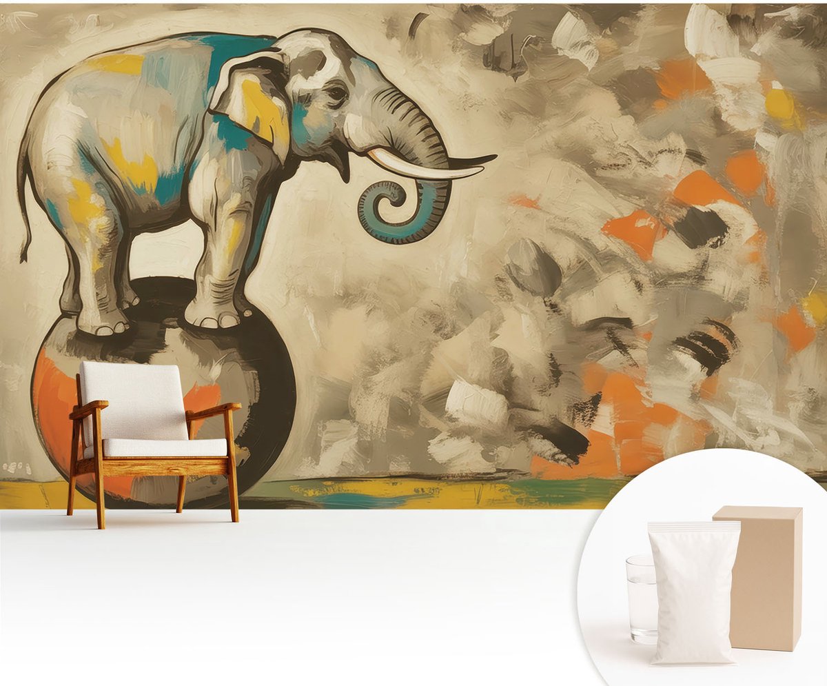 Wallfluent Fotobehang - Grijs Vliesbehang - 416x254 cm - Abstracte Olifant Muurschildering - Slaapkamer behang Deel - Fotobehang Vlies - Gang behang
