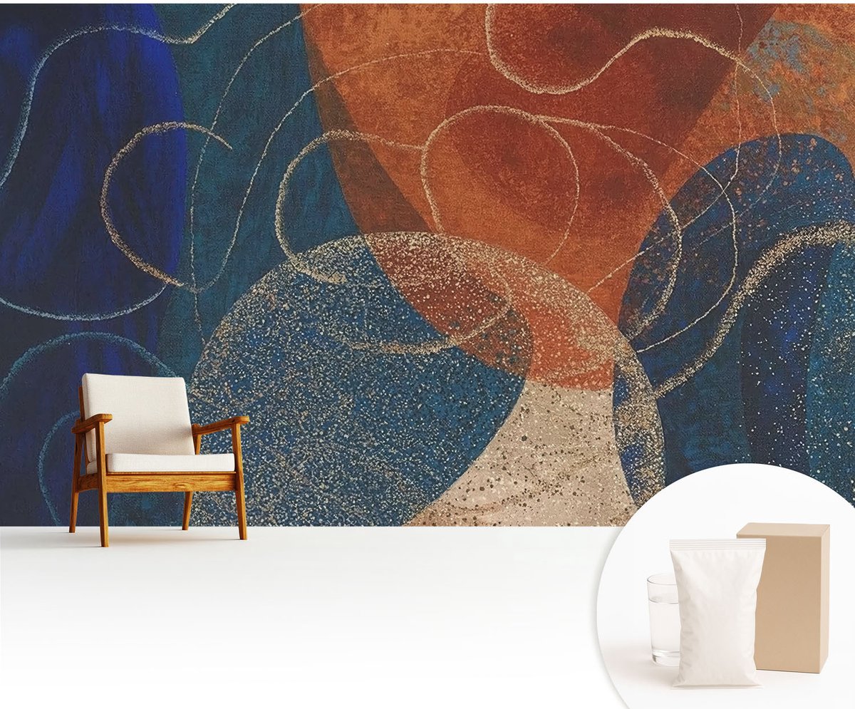 Wallfluent Fotobehang - Marine Vliesbehang - 416x254 cm - Kleurrijke Vormen Fotobehang Vlies - Hal behang Abstractie - Muurschildering - Hal behang