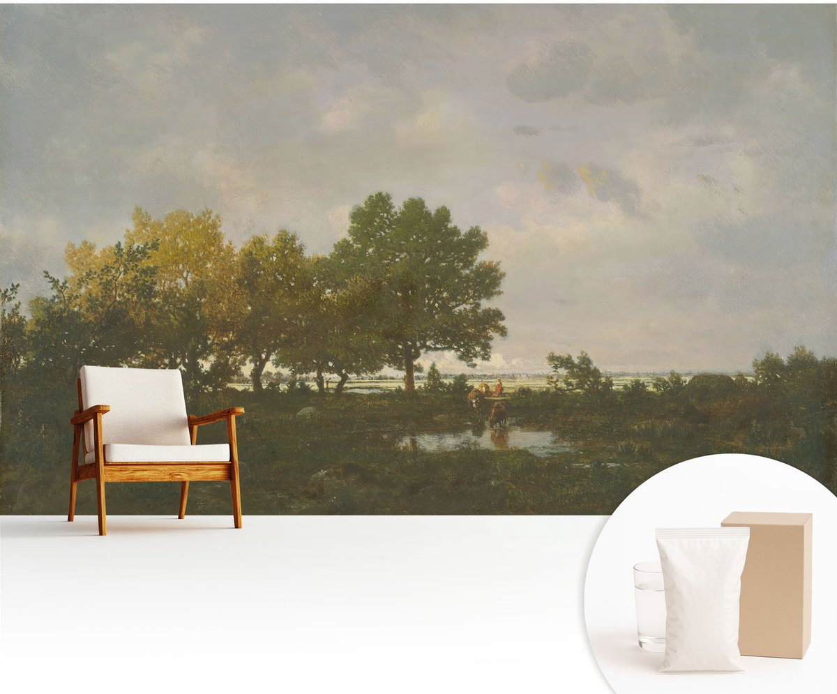 Wallfluent Fotobehang - Grijs Vliesbehang - 416x254 cm - Boslandschap Muurschildering - Slaapkamer behang Landschappen - Fotobehang Vlies - Gang behang