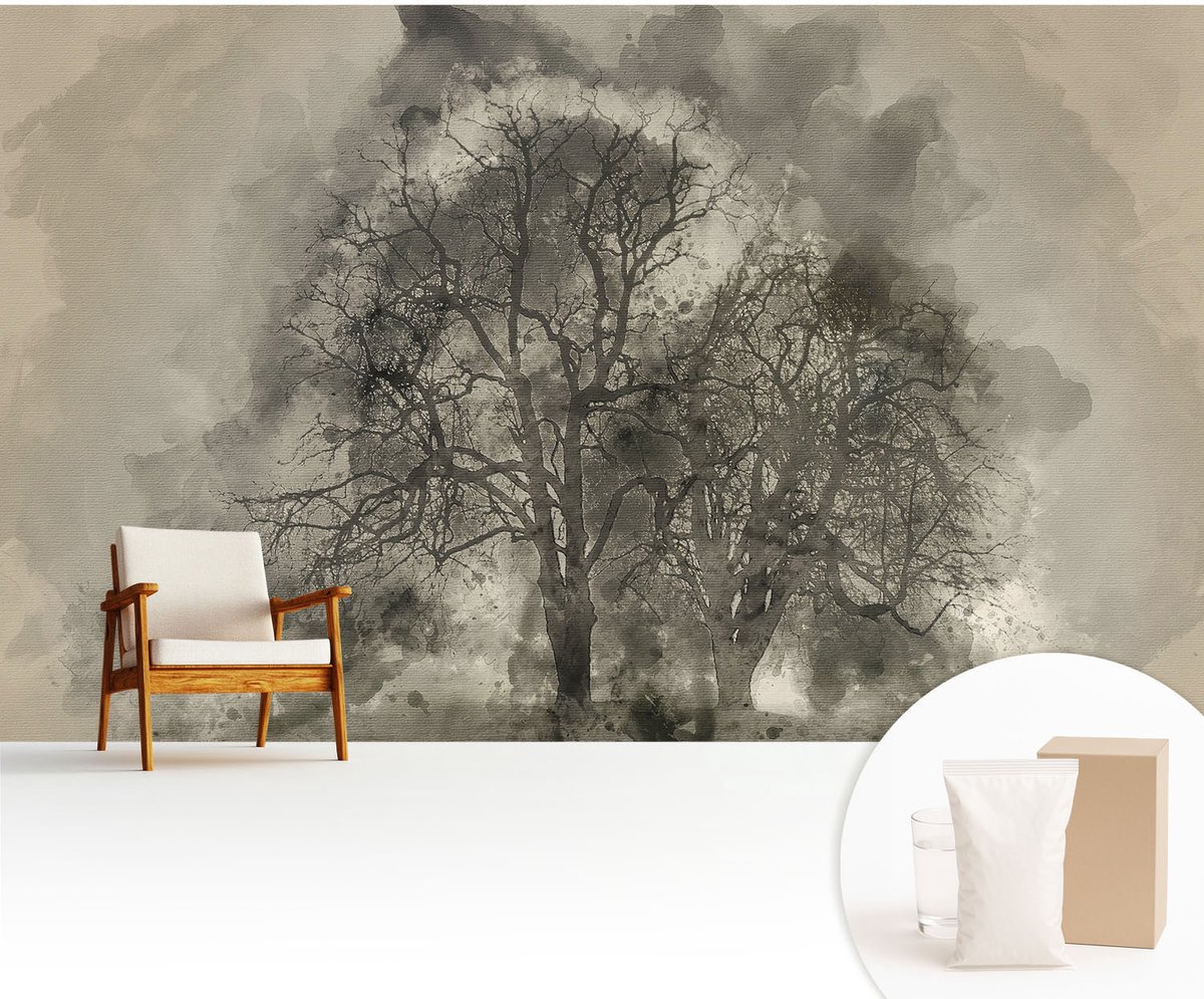 Wallfluent Fotobehang - Zwart Vliesbehang - 416x254 cm - Mysterieuze Bomen Muurschildering - Gang behang Bloemen En Planten - Fotobehang Vlies - Slaapkamer behang