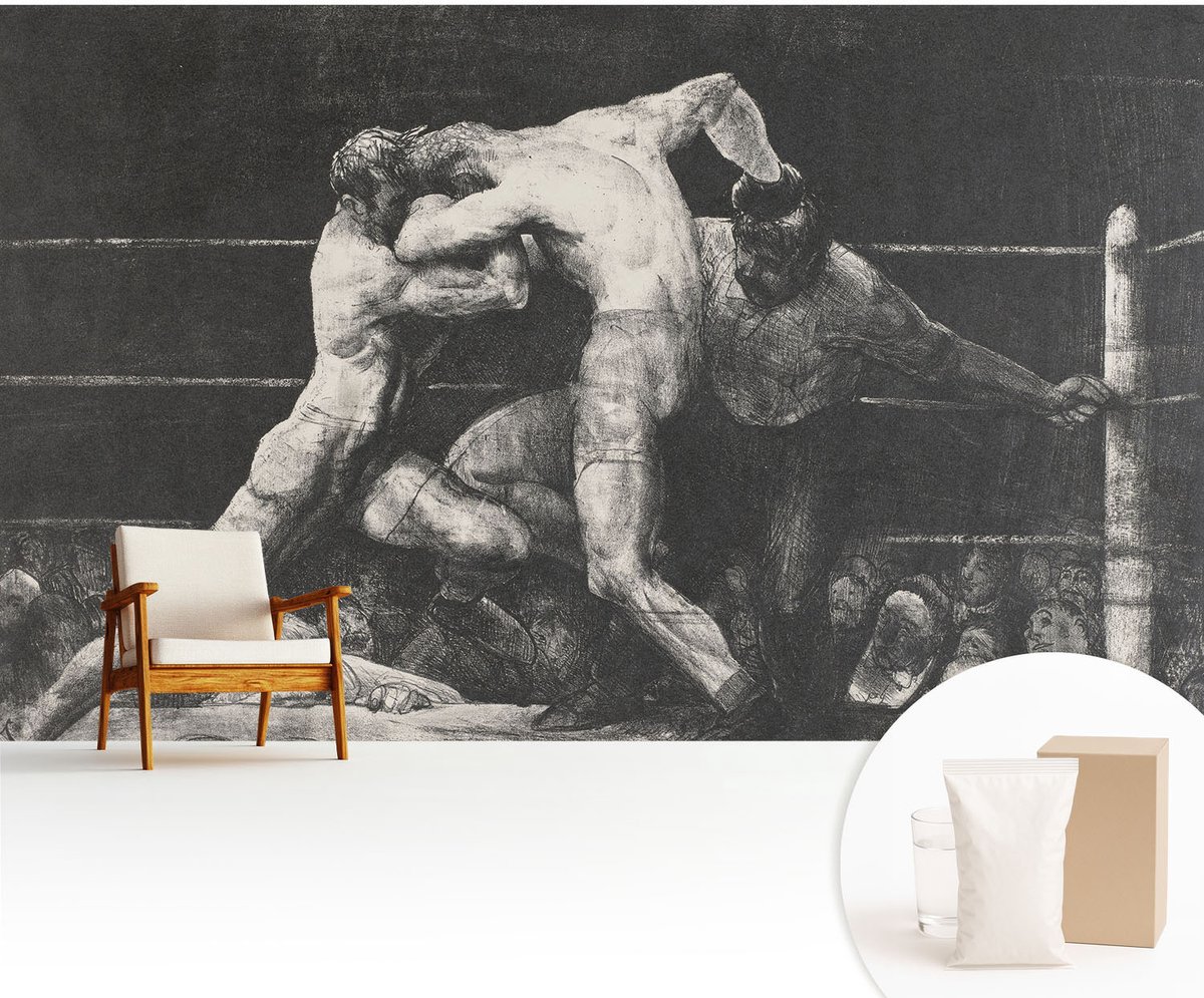 Wallfluent Fotobehang - Zwart Vliesbehang - 416x254 cm - Boksersduel Fotobehang Vlies - Woonkamer behang Deel - Muurschildering - Hal behang
