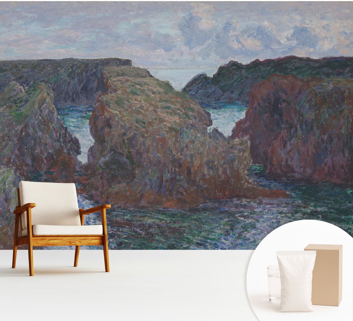 Wallfluent Fotobehang - Blauw Vliesbehang - 312x219 cm - Rotsachtige Kust Muurschildering - Slaapkamer behang Landschappen - Fotobehang Vlies - Slaapkamer behang