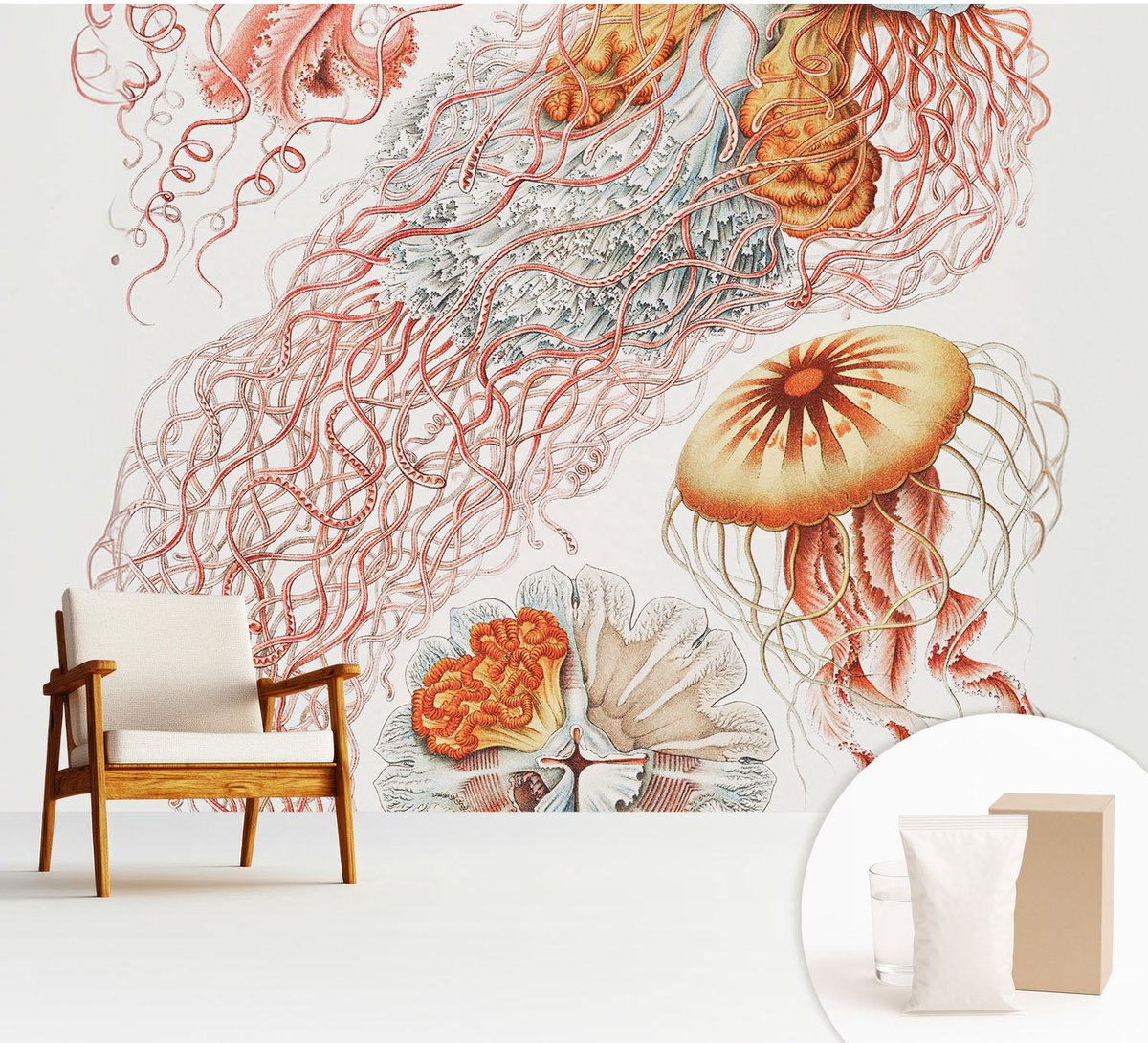 Wallfluent Fotobehang - Rood Vliesbehang - 312x219 cm - Sierkwal Muurschildering - Slaapkamer behang Natuur - Fotobehang Vlies - Gang behang