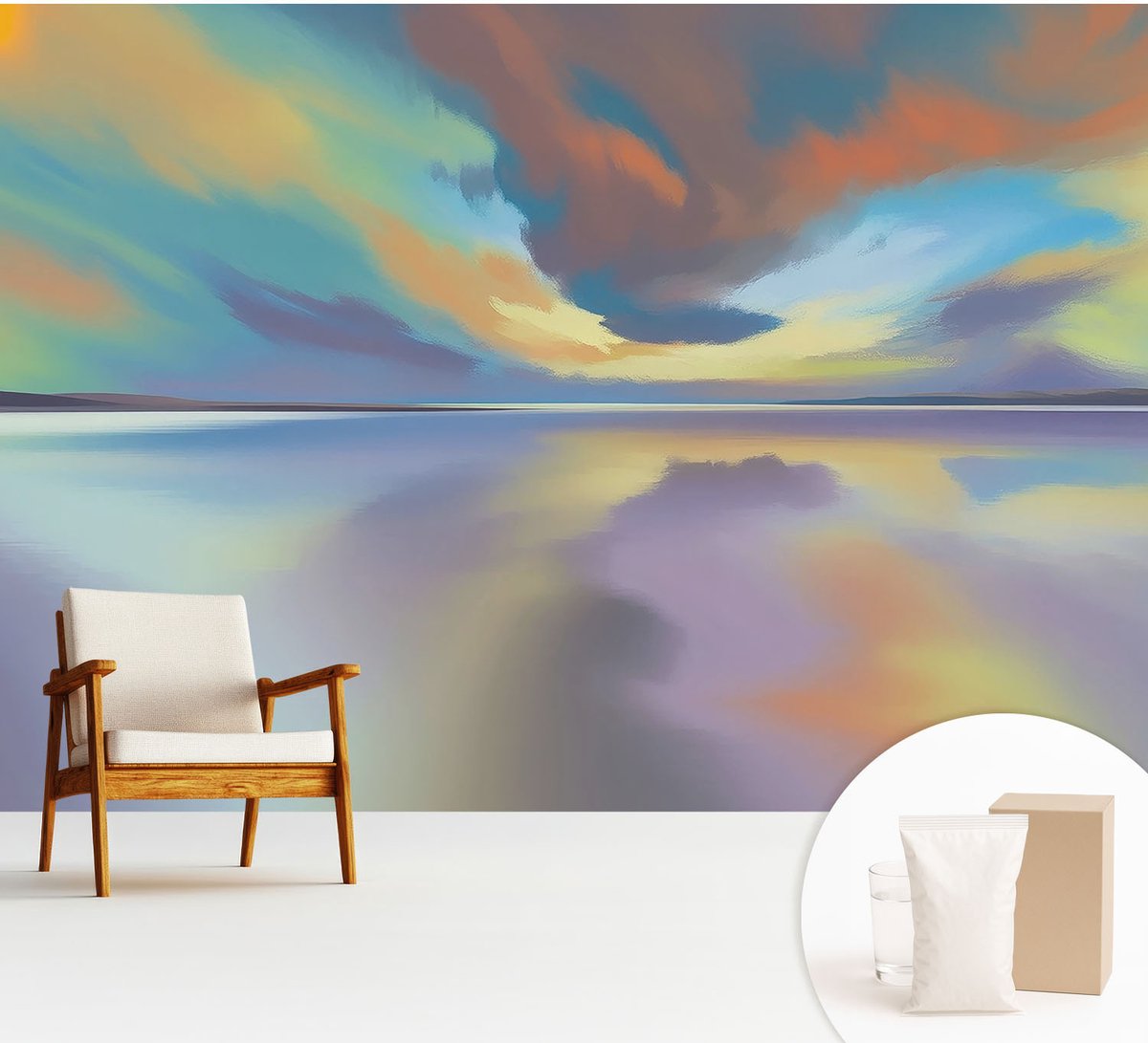 Wallfluent Fotobehang - Blauw Vliesbehang - 312x219 cm - Regenboogzonsondergang Muurschildering - Gang behang Landschappen - Fotobehang Vlies - Slaapkamer behang