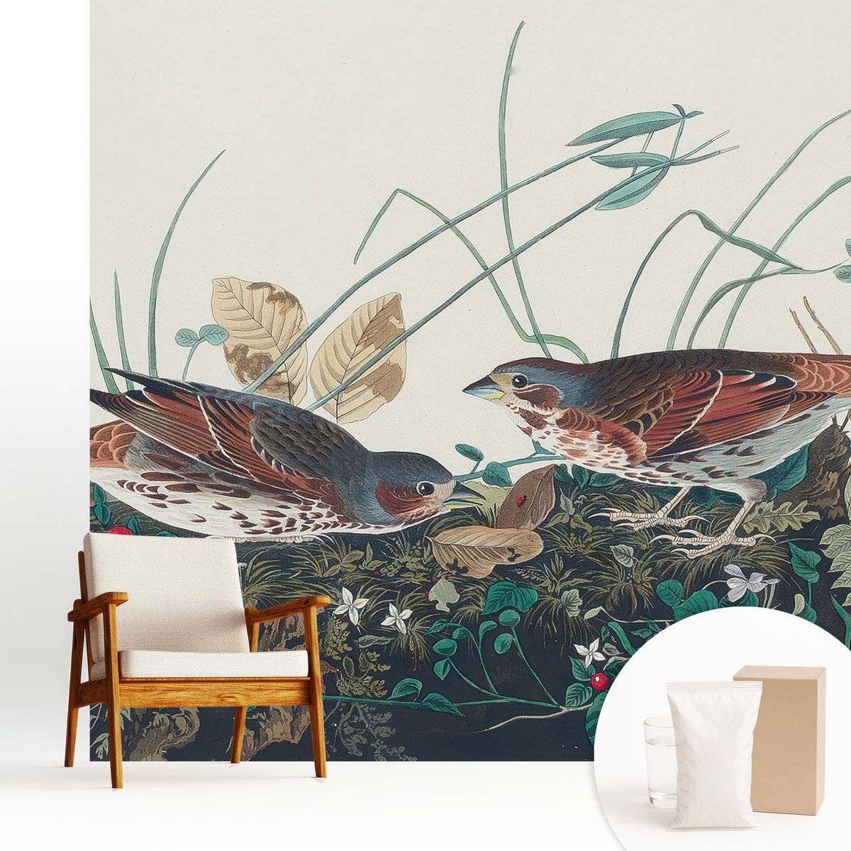 Wallfluent Fotobehang - Grijs Vliesbehang - 250x250 cm - De Charme Van De Natuur Muurschildering - Gang behang Bloemen En Planten - Fotobehang Vlies - Gang behang