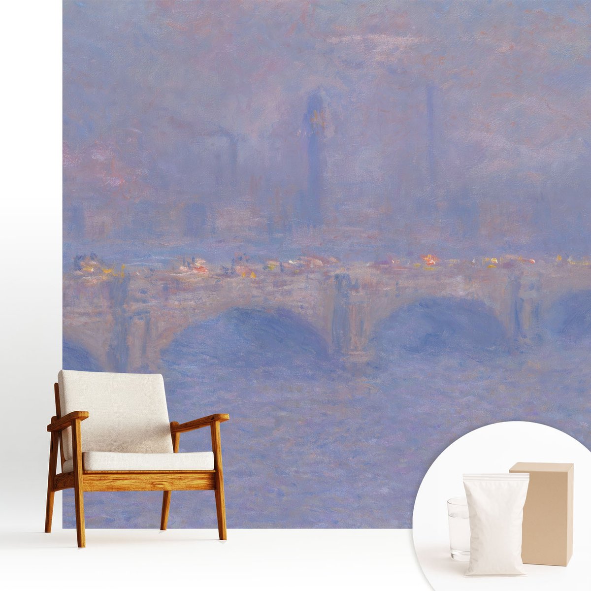 Wallfluent Fotobehang - Blauw Vliesbehang - 250x250 cm - Blauwe Brug Fotobehang Vlies - Hal behang Deel - Muurschildering - Woonkamer behang