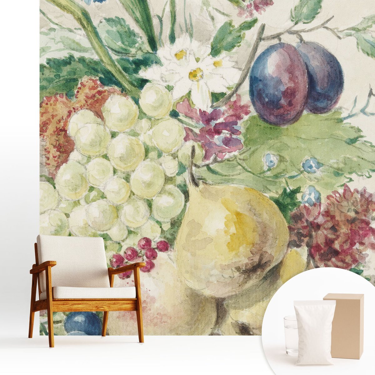 Wallfluent Fotobehang - Geel Vliesbehang - 250x250 cm - Bloemen En Vruchten Fotobehang Vlies - Woonkamer behang Voedsel - Muurschildering - Woonkamer behang