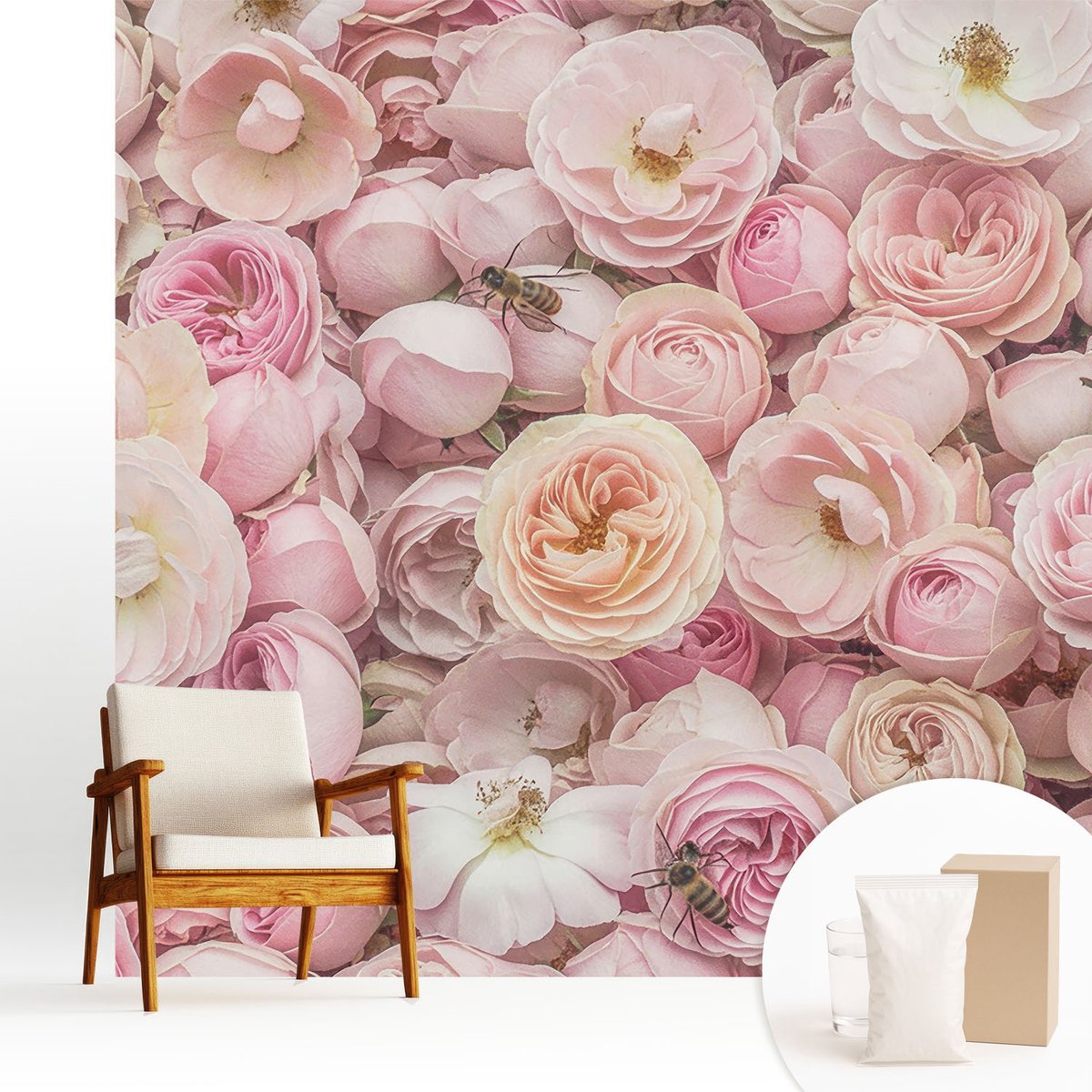 Wallfluent Fotobehang - Roze Vliesbehang - 250x250 cm - Prachtige Bloemen Muurschildering - Gang behang Bloemen En Planten - Fotobehang Vlies - Slaapkamer behang