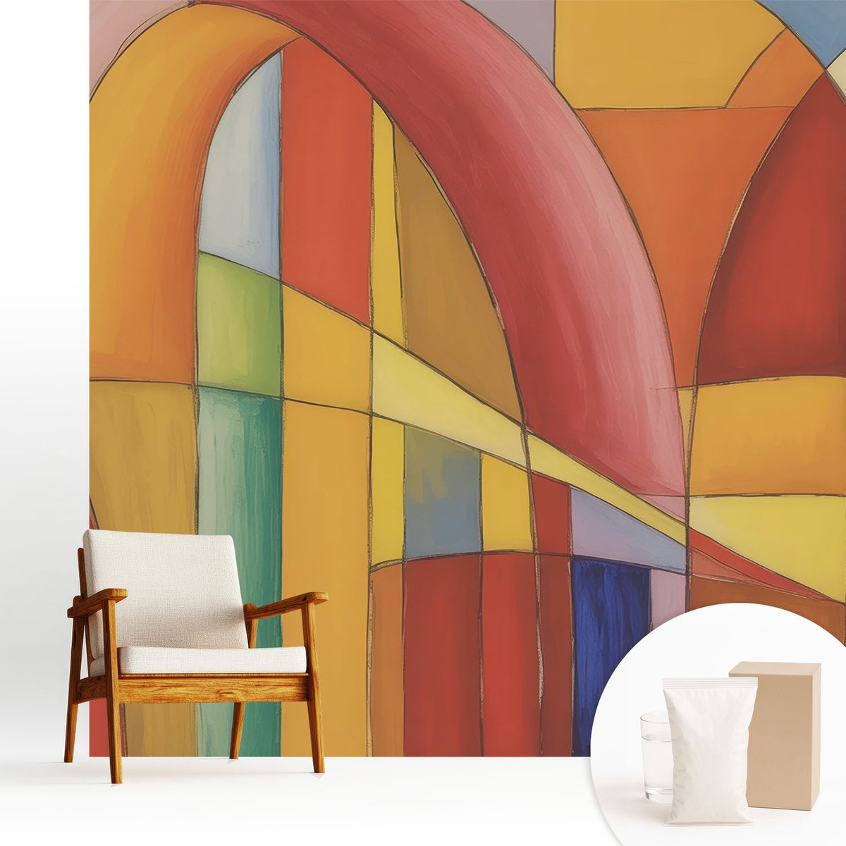 Wallfluent Fotobehang - Rood Vliesbehang - 250x250 cm - Energievormen Muurschildering - Gang behang Abstractie - Fotobehang Vlies - Slaapkamer behang