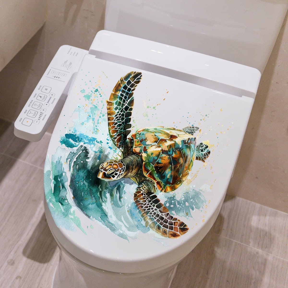 30 x 30 cm 2/4 stuks toiletbril dekselstickers, schildpadpatroon - toiletdekseltrekker, badkamer muurstickers, niet-giftige lijm, badkamerdecoratie