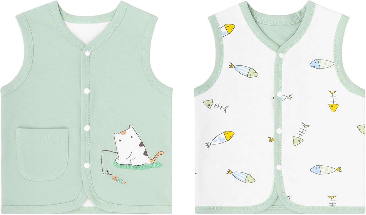 Vest voor baby's, peuters, kinderen, dubbelzijdig mouwloos jack, kindervest met drukknop, lente, herfst, met cartoonpatroon