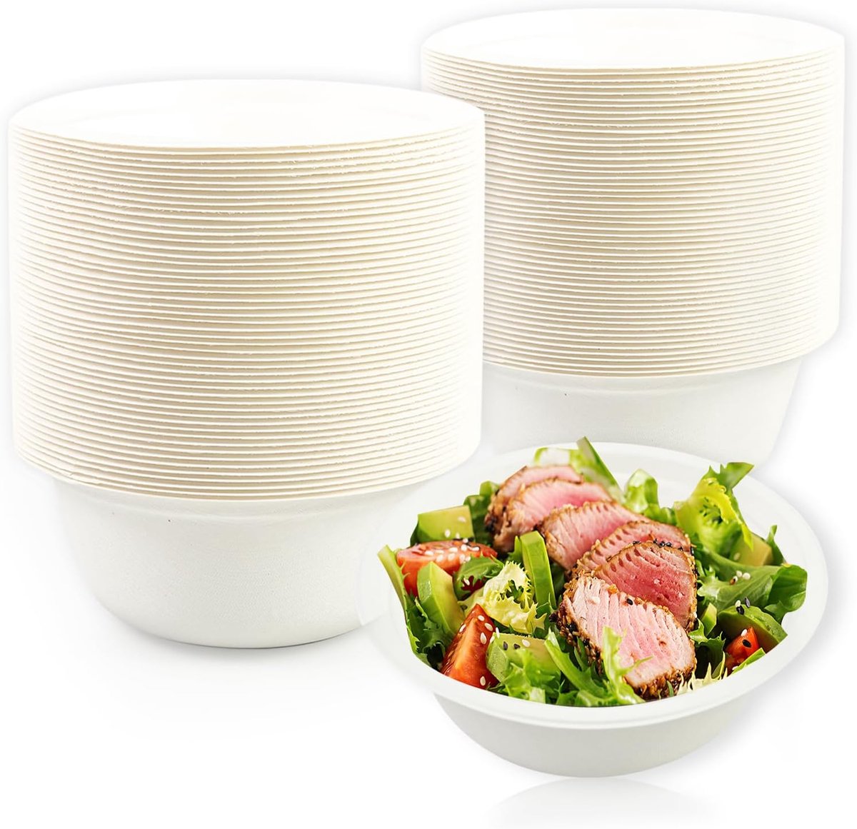 100 stuks papieren wegwerpkommen, bagage, composteerbare suikerriet, soepkommen, wegwerpservies voor feestjes (wit, 500 ml)