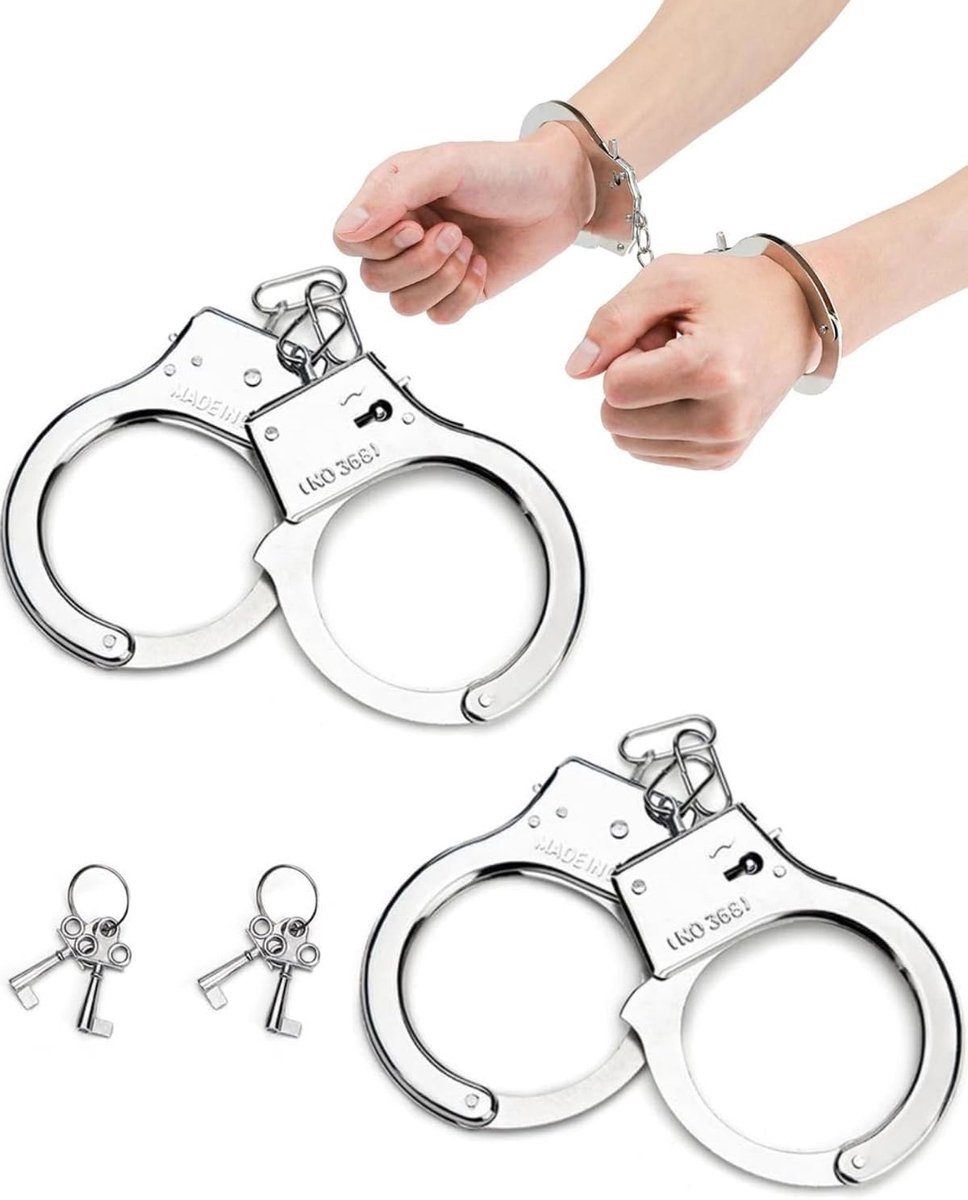 Handboeien, 2 stuks, handboeien voor kinderen, handboeien, metaal, speelgoed voor Halloween, carnaval, themafeest, politie, sheriff kostuum, liefhebbers met sleutel