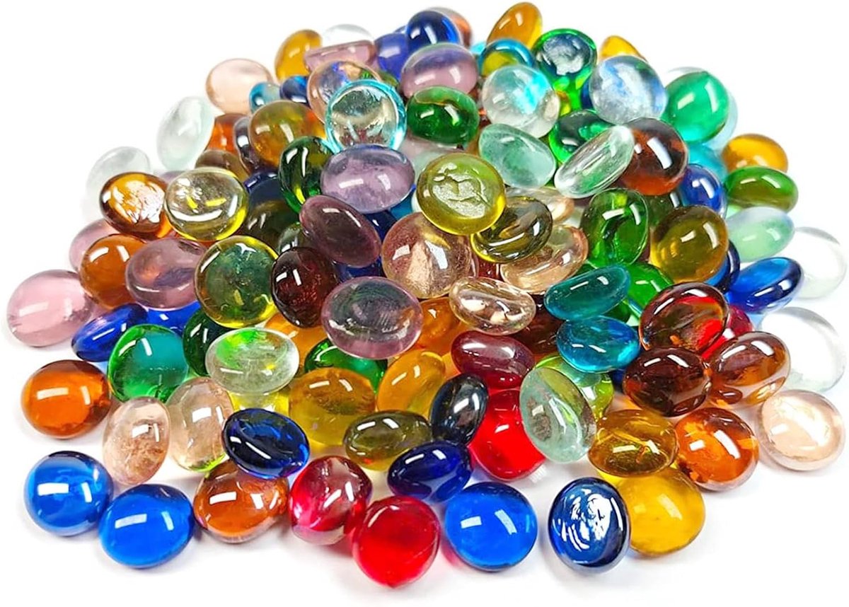 1 lb mini glazen edelstenen, gemengde kleur Mancala stenen platte bodem marmeren kralen voor thuis decoratieve kunst ambachtelijke vaas vulling (0,5 "~ 0,7 inch) ca. 170 stuks