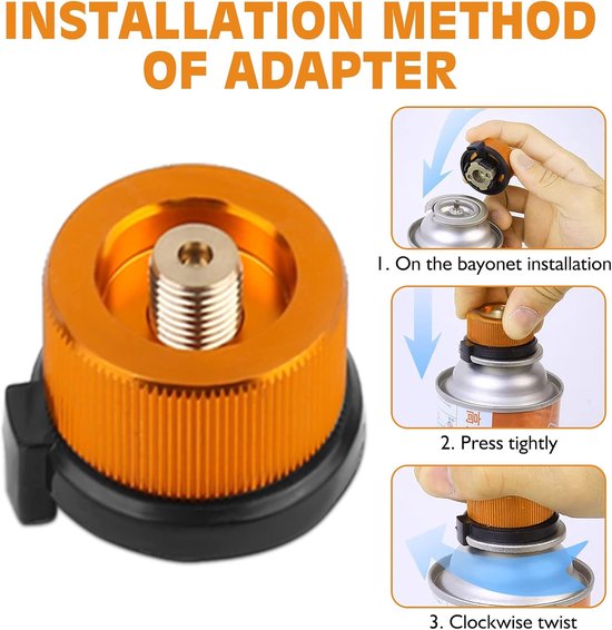 2 stuks gaspatronen adapter voor buiten gasfornuis, campingfornuis, steekpatronen en ventielpatronen, propaan navuladapter voor LPG platte cilinder — afbeelding 4