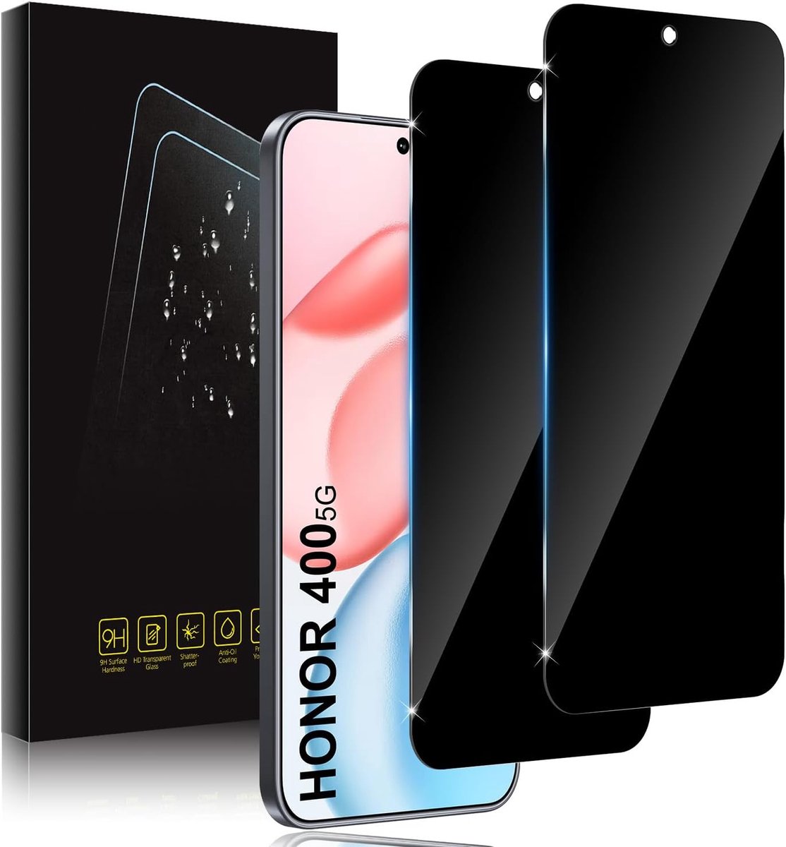 2 stuks privacybeschermfolie voor Honor 400 5G voor pantserglas privacy, 9H anti-spy privacyfolie beschermen displaybeschermfolie zwarte rand privacy veiligheidsglas