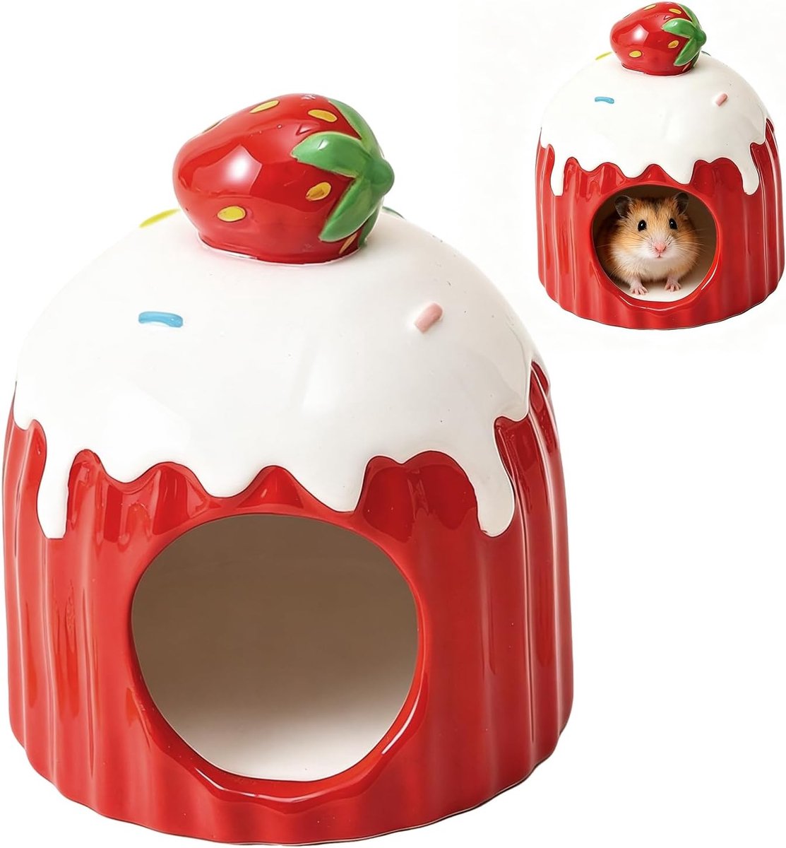 Hamsteraccessoires, rode race-muis, accessoires, sneeuwbedekking, taartvormig, keramisch huis, hamsters, geschikt voor dwerghamsters, cavia's, racemuizen, muizen en andere kleine