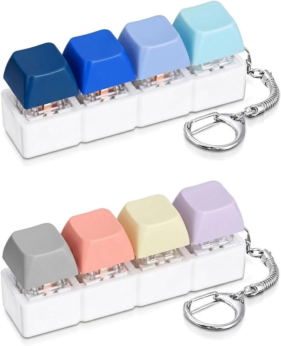 2 stuks mini-toetsenbord, mechanische sleutelhanger, anti-stress-speelgoed, 4 toetsen, draagbaar, zachte kleuren, ter verlichting van angst en ADHD, cadeau, speelgoedtoetsenbord, anti-stress