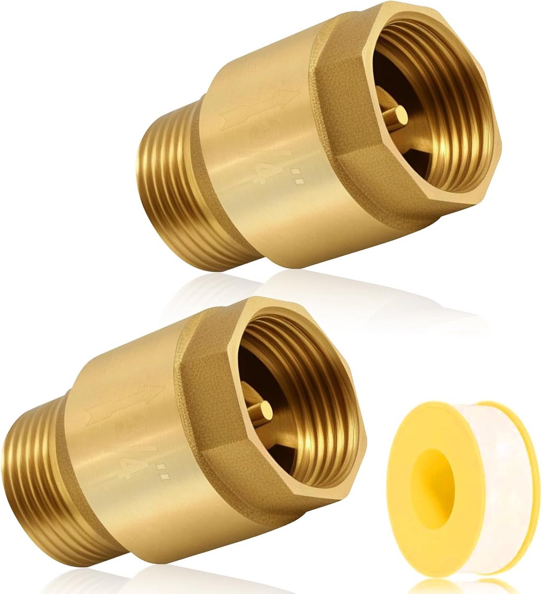 Terugslagklep 3/4 inch, mosiądz, DN20 AG naar IG terugslagklep met buiten/binnendraad, terugslagklep 3/4", inclusief teflon tape voor waterleiding, waterverwarmer, pomp, 2 stuks