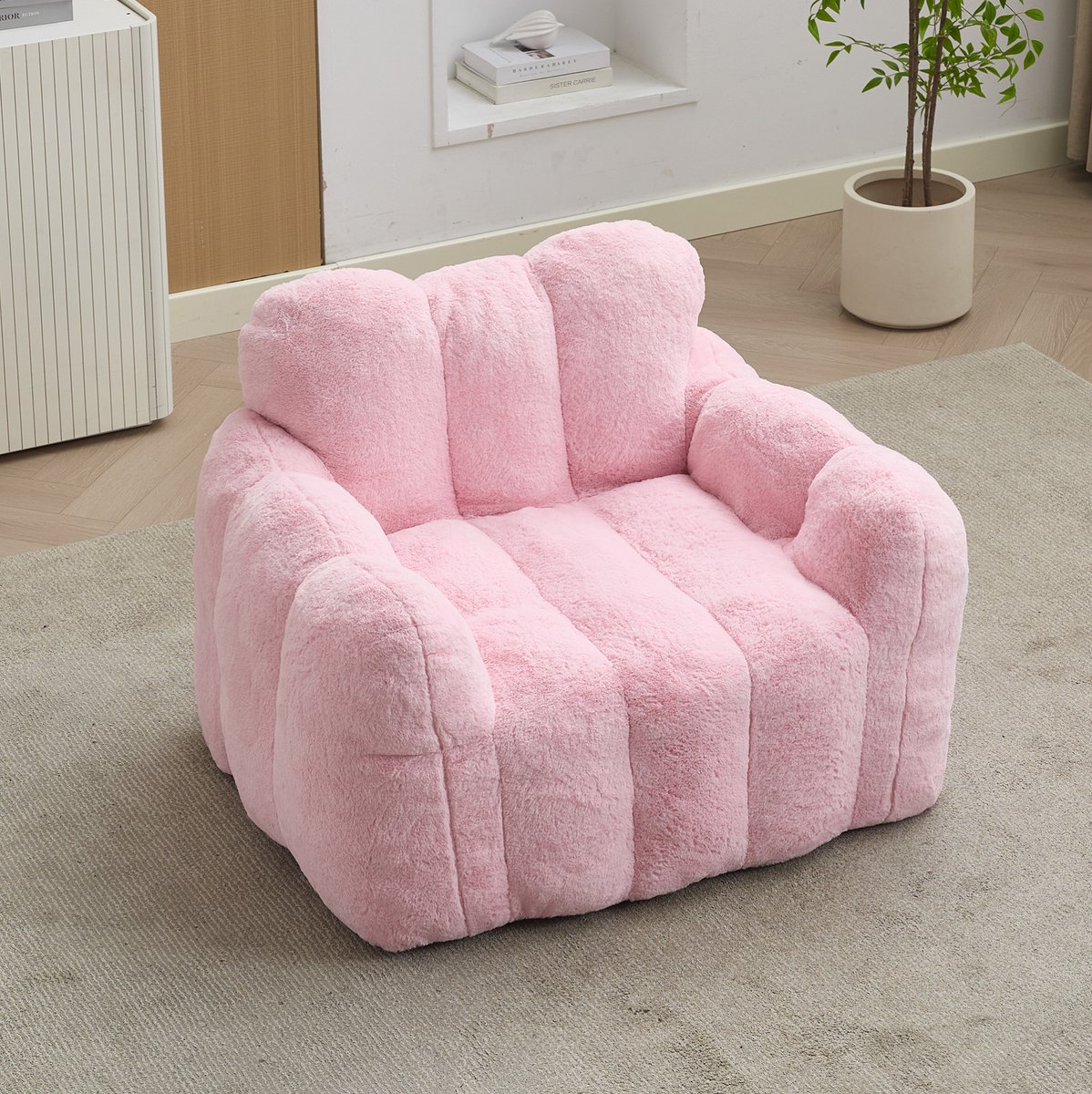 MODENUIT Zitzakstoel 47 x 45 x 34 cm - 1-Zits Met Rugleuning En Armleuningen - Voor Binnen - Fluweel Roze
