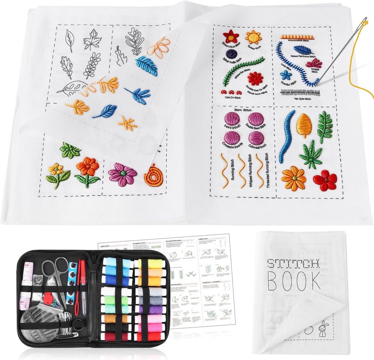 Borduurset voor beginners met instructies en een naaiset voor beginners, hobbyisten, creatieve vrije tijd, familie (set B)