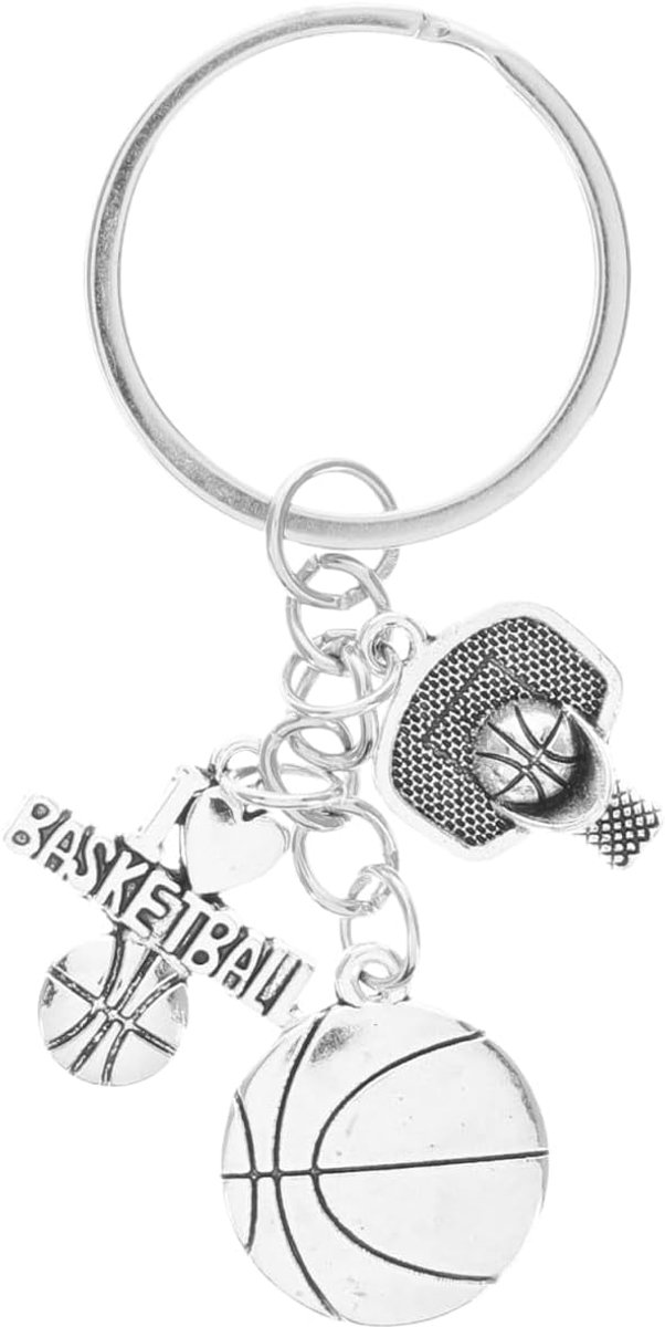 Sleutelhanger van legering met basketbal creatief accessoire, voor dames en meisjes, zilver