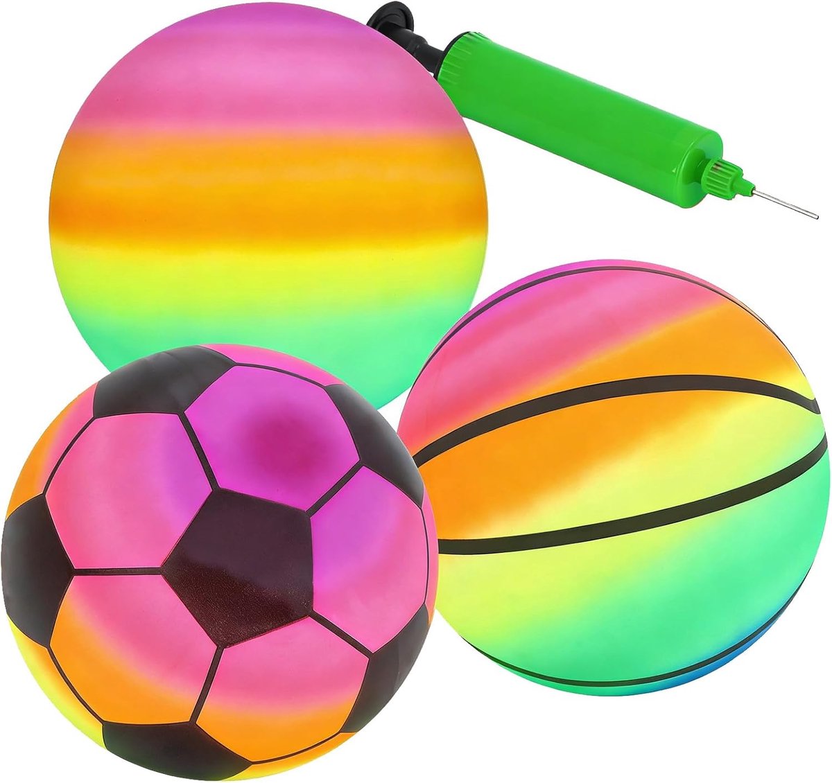 3 Stuks Opblaasbare Strandbal met Pomp, Opblaasbare Peuter Sportballen Voetbal Basketbal Regenboogbal Buitenspeeltuin Tuin Bouncy Strandballen Speelgoed Zomerspelen voor Kinderen Jongens