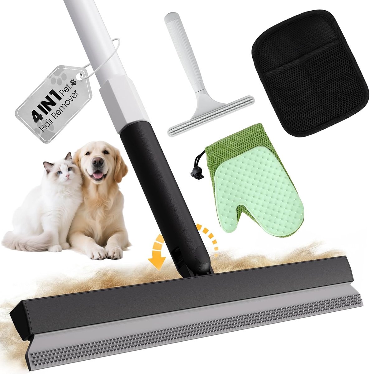 Hark kit voor huisdier ontharing tool - huisdier haar remover voor bank vloermat tapijt, bevatten huisdier ontharing handschoen, magische borstel, schraper en 60 inch verstelbare rubberen bezem