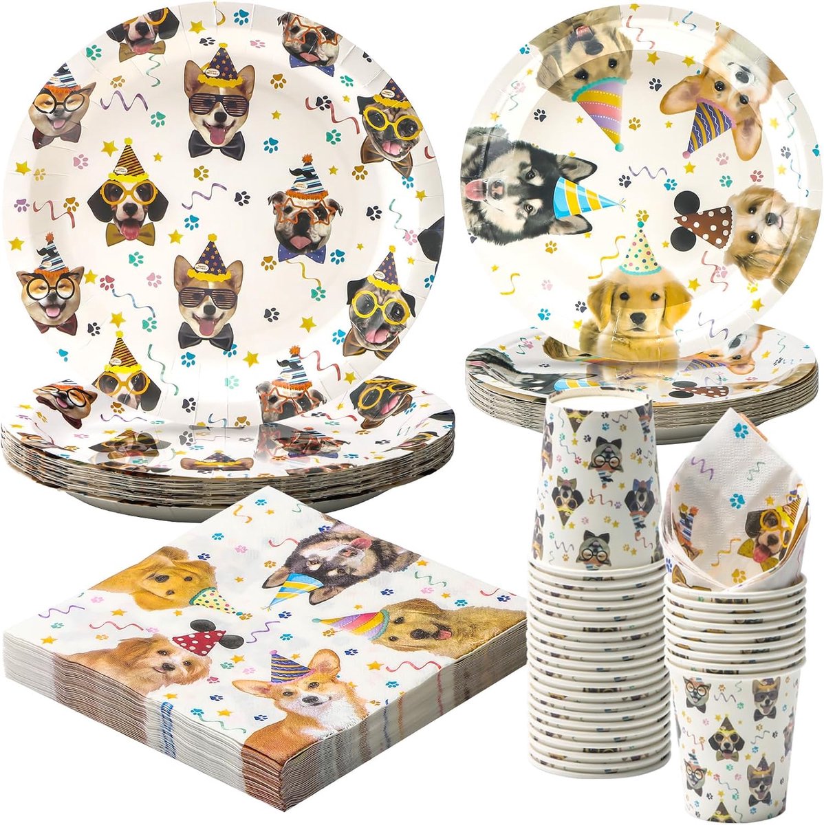 96 stuks honden & huisdieren party servies set honden wegwerppapier borden servetten bekers voor huisdieren party decoratie borden set serveren 24 gasten