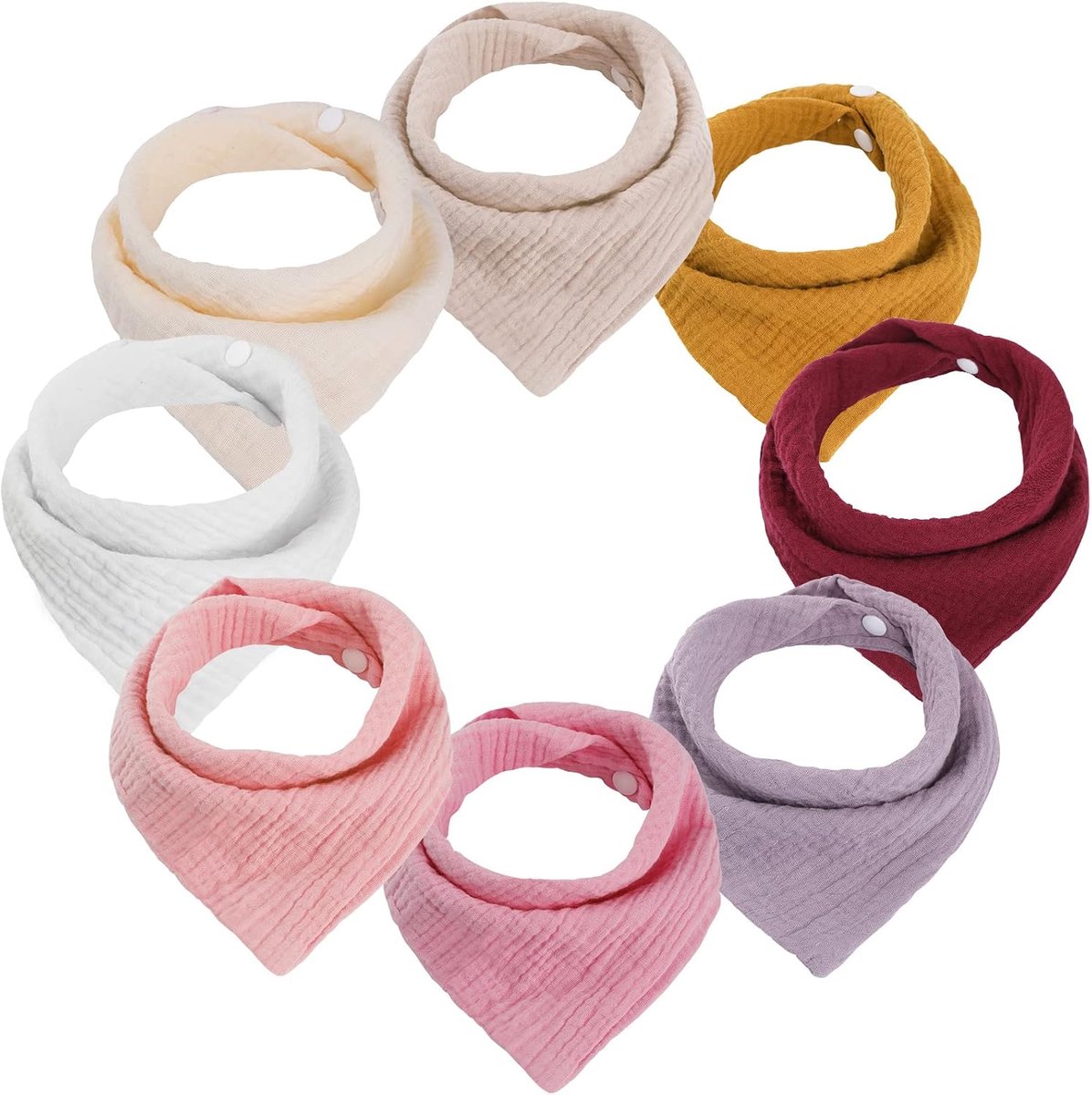 8 stuks slabbetjes voor baby's met 2 verstelbare drukknopen, zacht en absorberend, uniseks voor pasgeborenen, bandana's, Kleur 2, One size