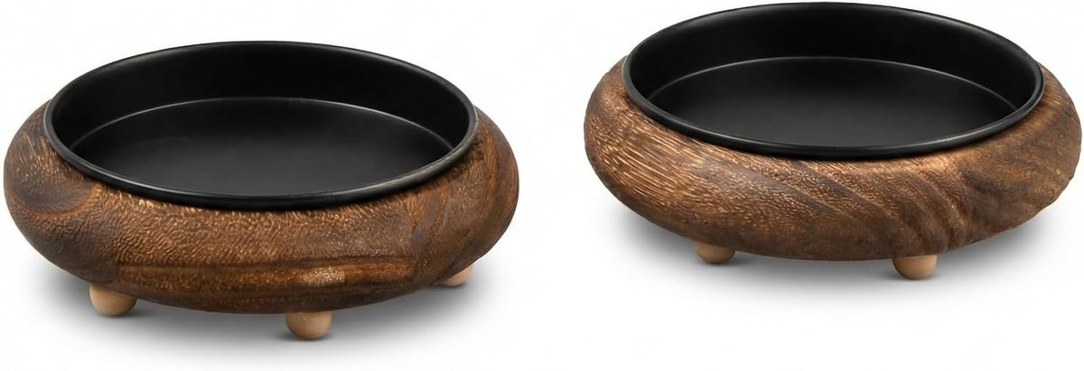 Set van 2 houten kaarsenplaten, houders voor cilindrische kaarsen, ronde kaarsenonderzetters, decoratieve kandelaars voor doopkaarsen, bruiloft, zwart