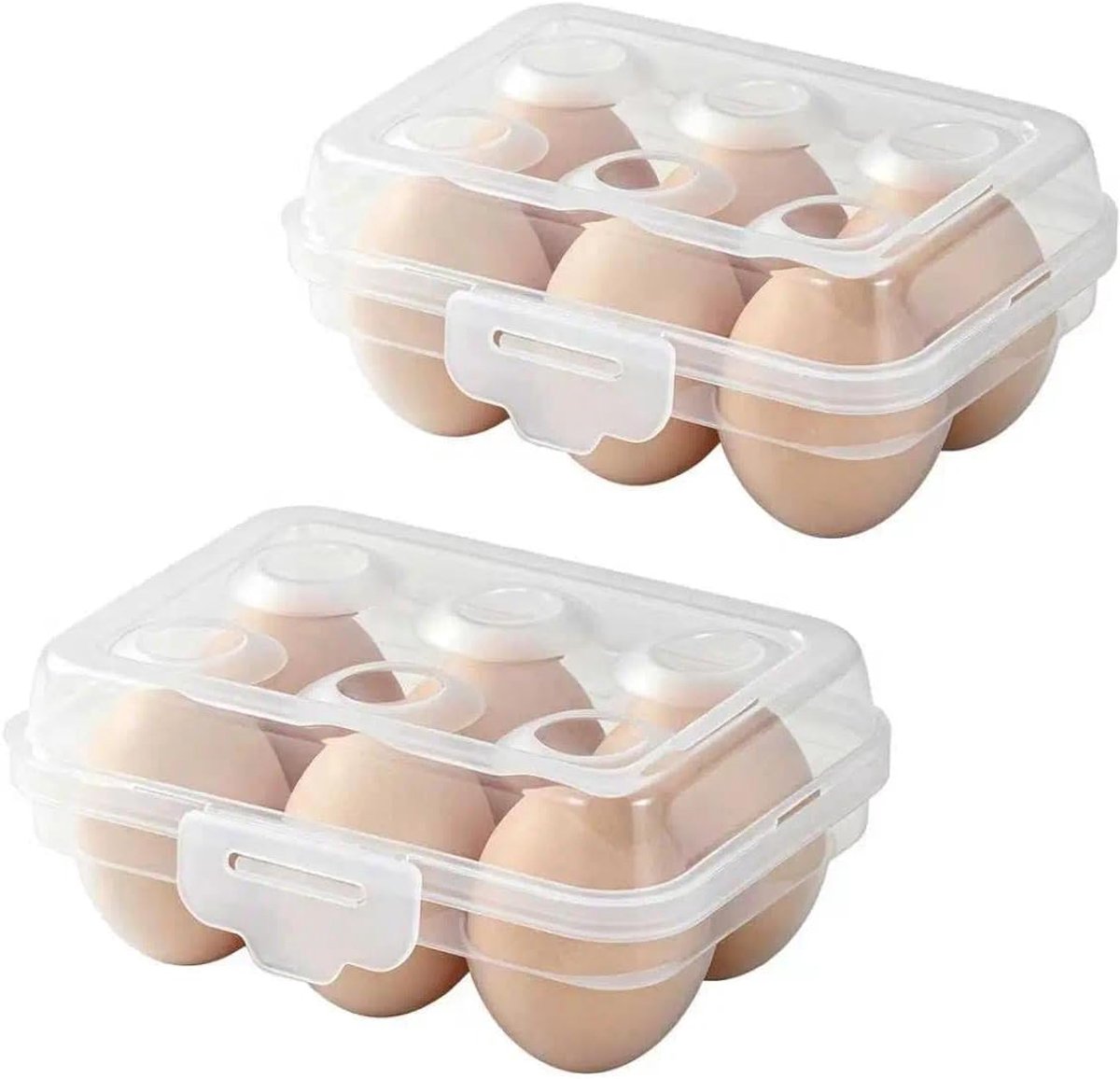 Set van 2 eierdozen voor 6 eieren, eieropslag koelkast met deksel, draagbare eiercontainer voor camping en outdoor, ruimtebesparende eierhouder koelkast, transparant wit