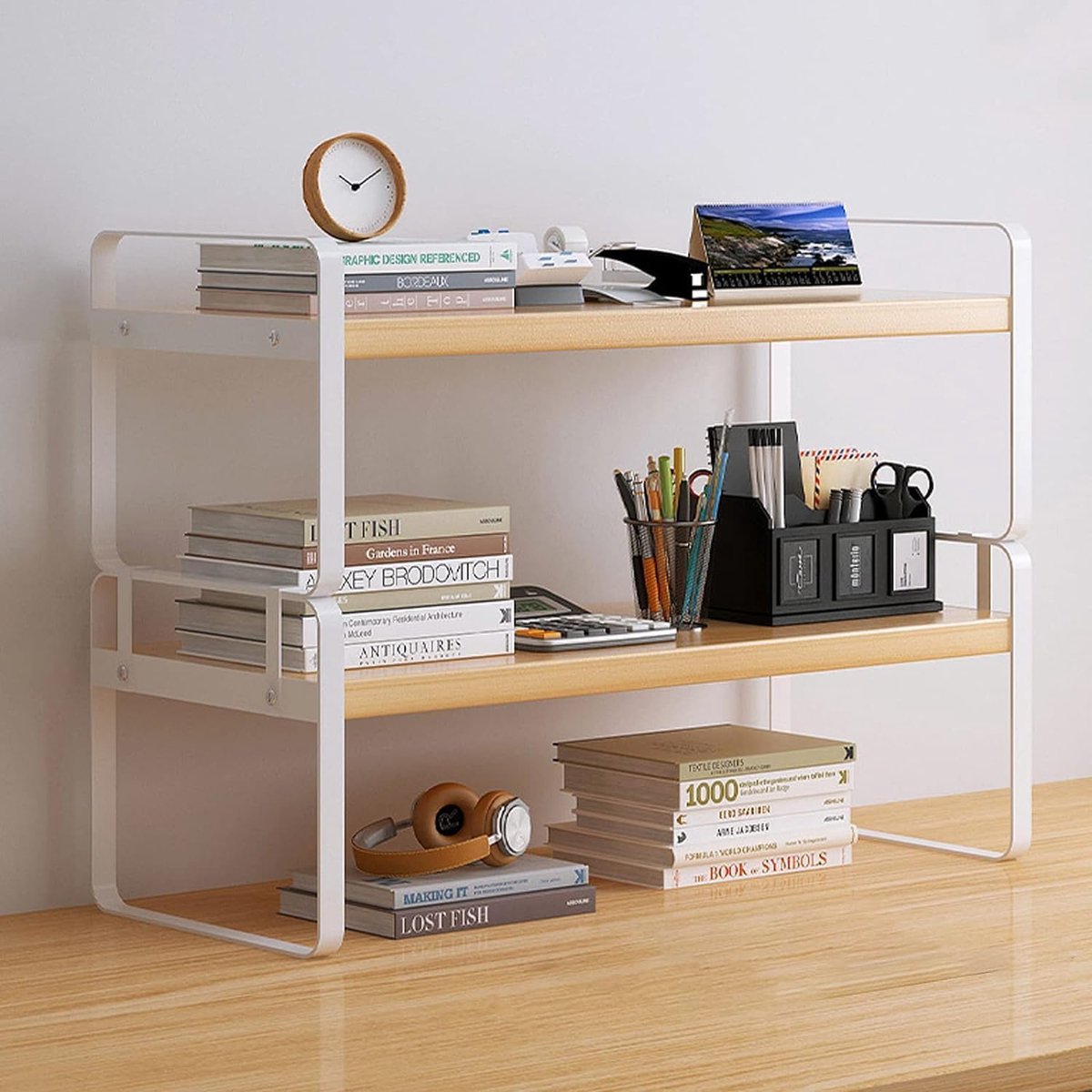 Bureaublad Organizer - Desktop Benodigdheden Schap voor Bureaublad Opslag Leuke Dresser Bovenkant Organisatie Opbergrek en Cubicle Decor Esthetische Boekenplank voor Vrouwen, Mannen en Kinderen