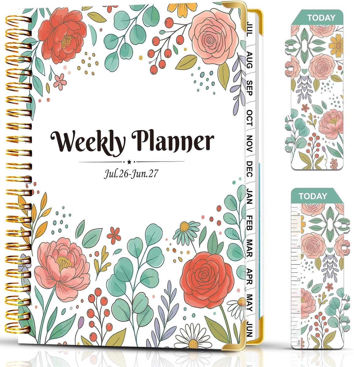 A5 2026 2027, Juli 2026 - Juni 2027, Dagelijkse Agenda voor Vrouwen Met Bloemmotief, Spiraalgebonden Planner, Ideaal voor Werk, School en Persoonlijke Planning