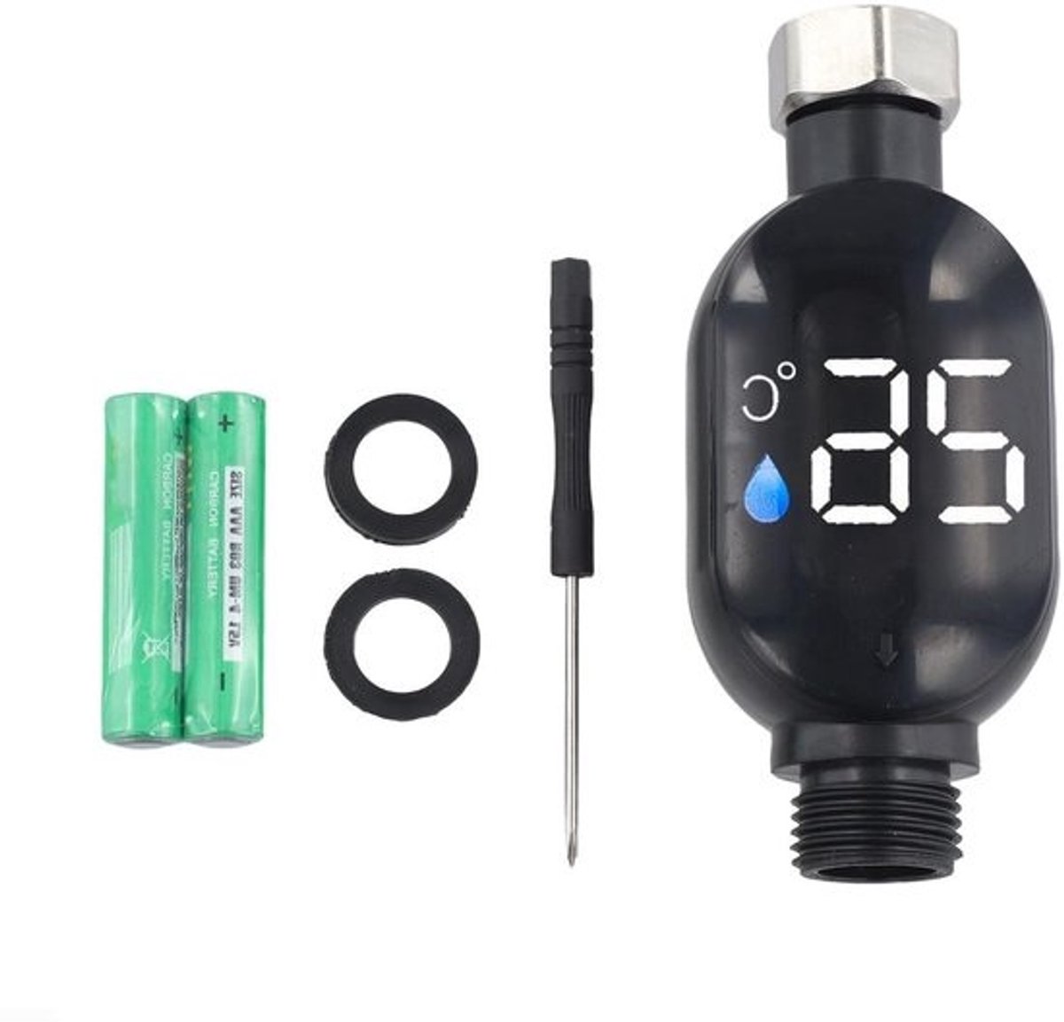 Douchethermometer - Watertemperatuurmeter - Veilig baden - Direct afleesbaar display - 1/2" compatibel - Zwart grijs