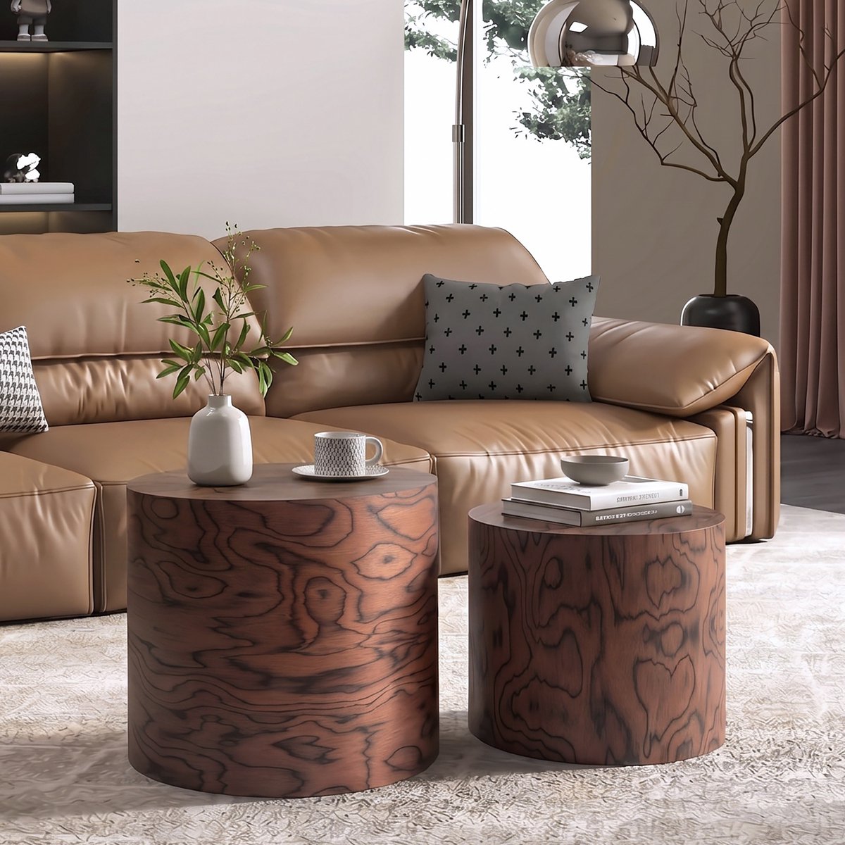 MODFU 2-Delige Salontafelset - Inschuifbaar - Wabi-Sabi - MDF Fineer - Donkerbruin