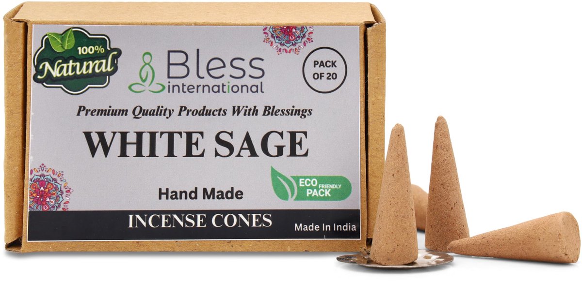 Bless-International White Sage 100%-Natural-Incense-Cones Handgemaakte-Hand-Dipped Organic-Chemicals-Free - ShopVlot