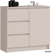 Ladekast JERRY / Kasjmier / 80 cm / 1 Deur / 3 Lades / 2 Planken / 80 x 35 x 77 cm