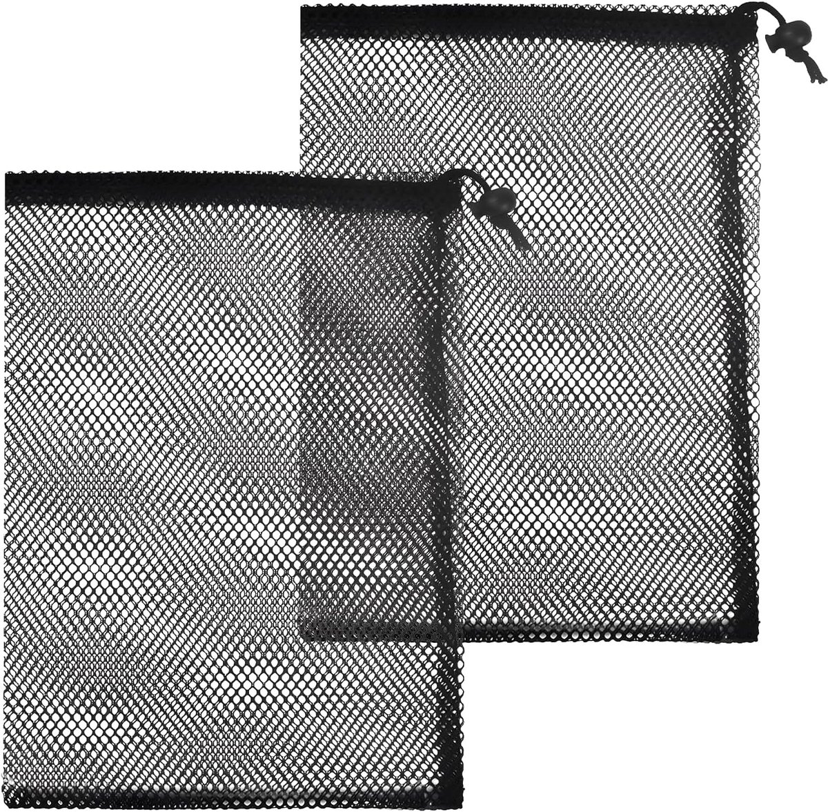 2 Stuks Netzakken met Trekkoord, Zwarte Nylon Netzakken, 15x20 cm, Trekkoordsluiting, Multifunctionele Opbergruimte voor Zwemmen, Strand, Zwembad, Reizen, Thuisgebruik