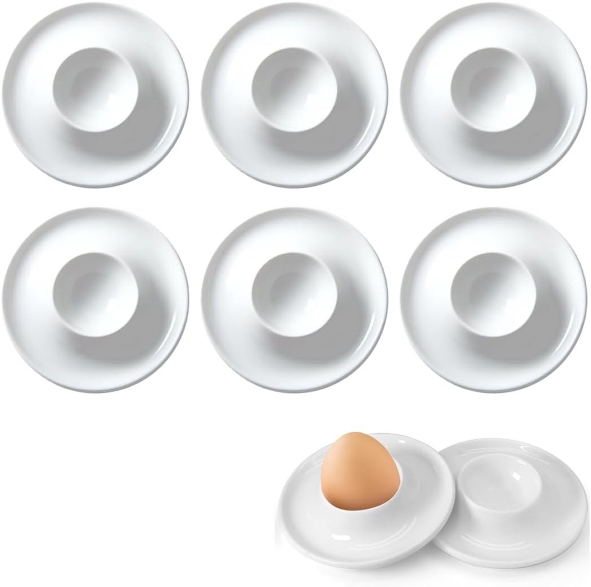 6 eierplateaus van kunststof, onbreekbare eierdopjes, gezonde eierdopjes in levensmiddelenkwaliteit, keukenartikelen, kinder- en campingservies, cadeaus (wit)