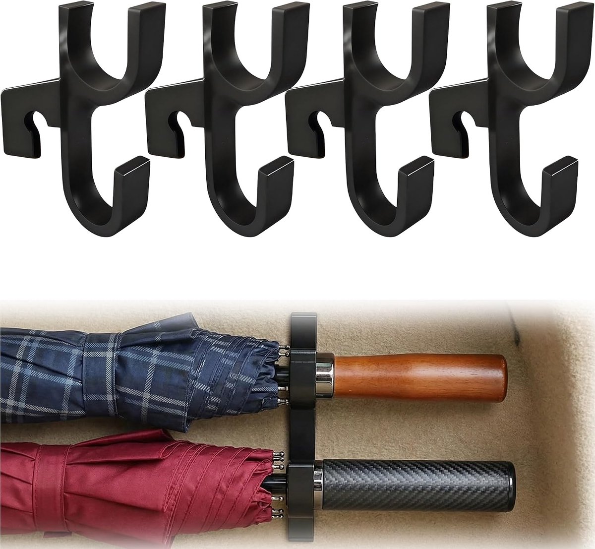 4 stuks universele parapluhouders voor auto, haken voor de kofferbak, haak met clip, ruimtebesparend, voor paraplu's, tassen, hengels, boodschappentassen