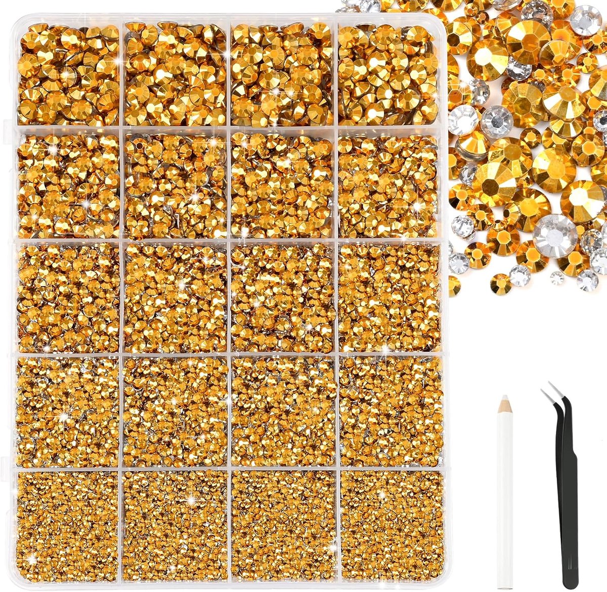 28000 stuks gouden strass steentjes 2-6 mm Bedazzling Crystal Flatback Steentjes met pincet voor doe-het-zelf ambachten schoenen kleding bril nail art